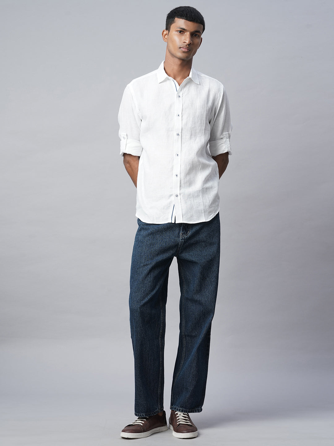 Men's White 100% Linen Slim Fit Shirt