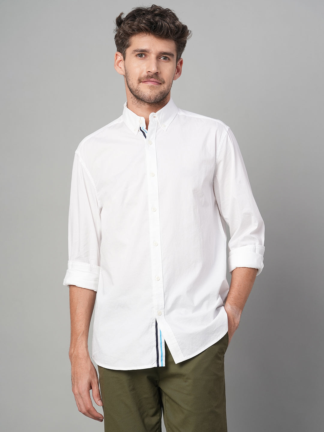 Men's White 100% Cotton Regular Fit Shirt