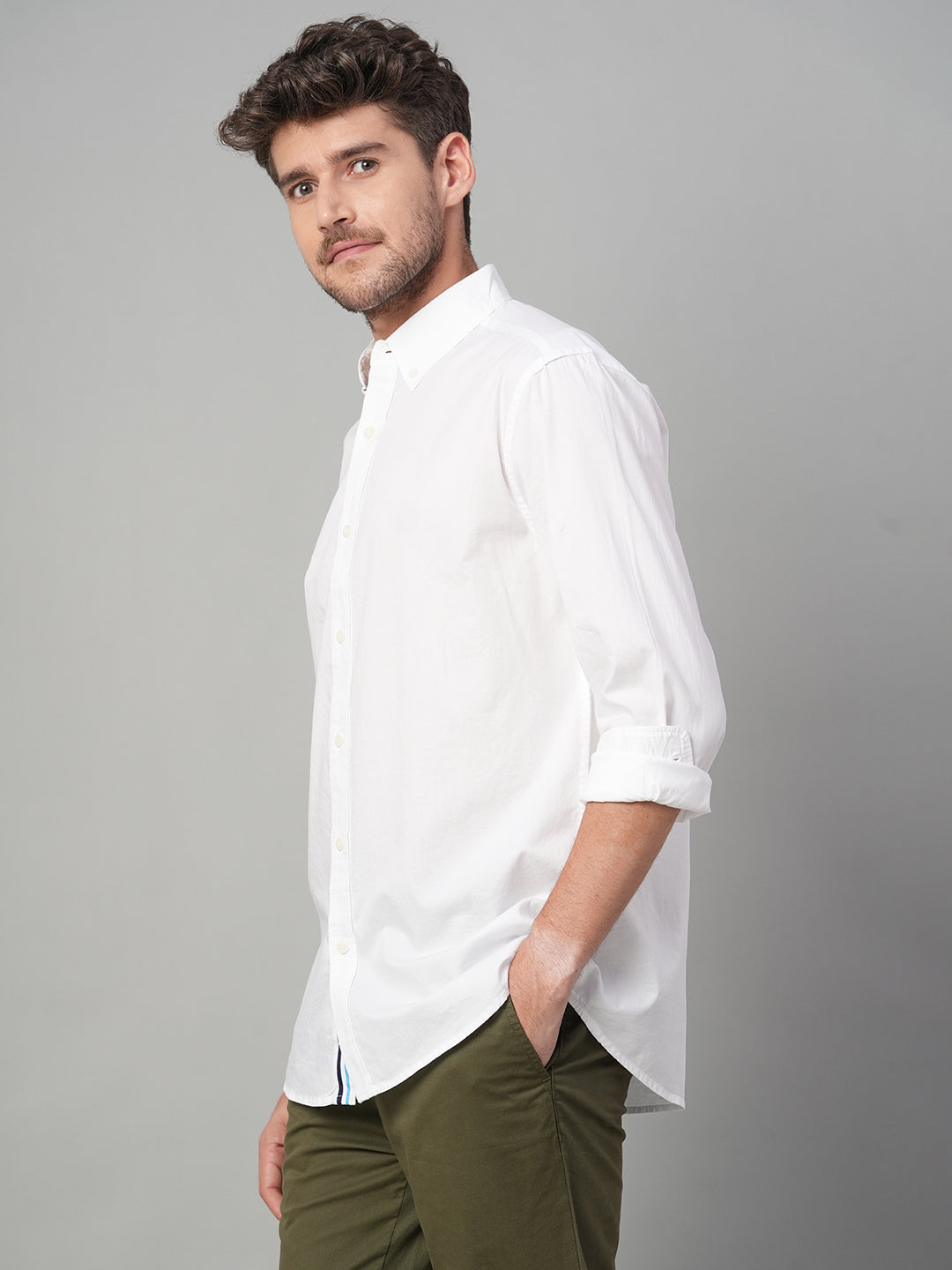 Men's White 100% Cotton Regular Fit Shirt