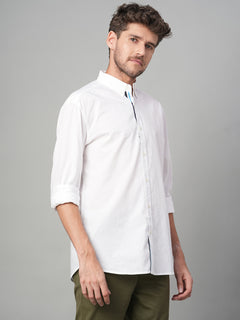 Men's 100% Cotton Band Collar Contrast Shirt White