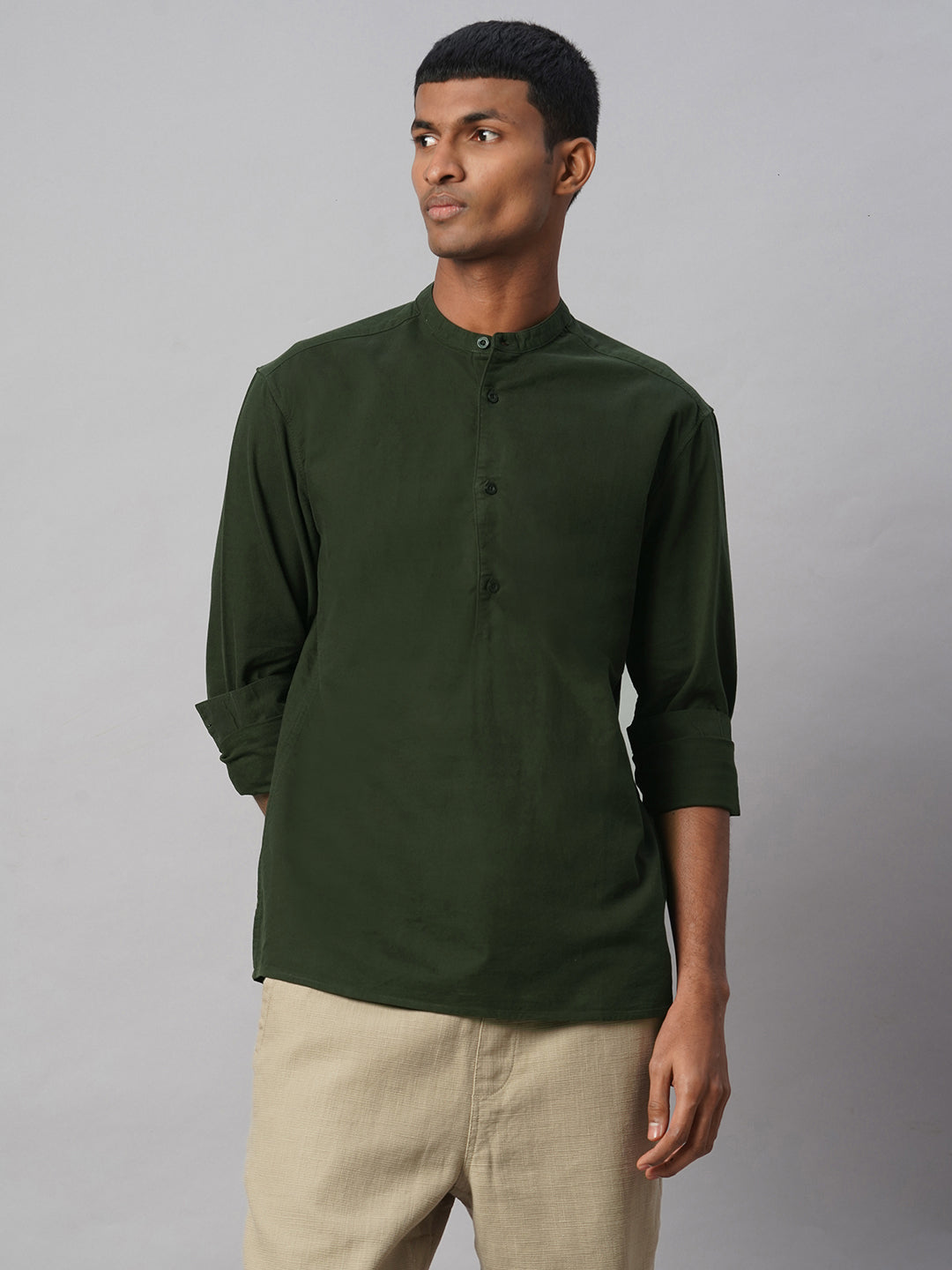 Men's Olive 100% Cotton Regular Fit Shirt
