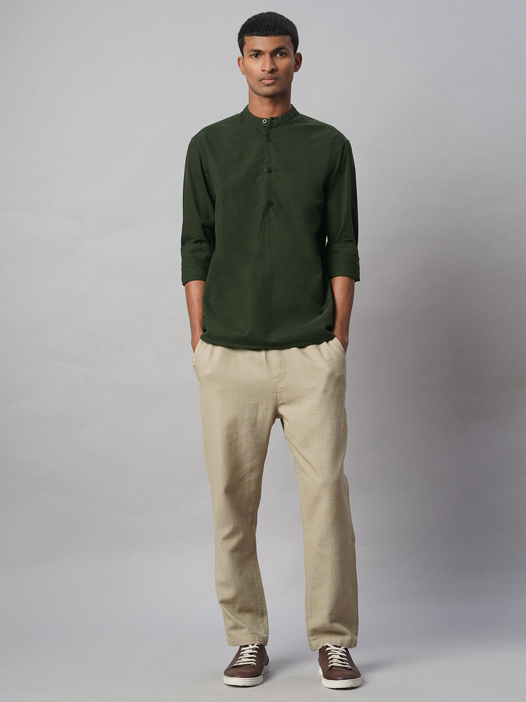 Men's Olive 100% Cotton Regular Fit Shirt