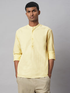 Men’s Cotton Regular Fit Band Collar Pullover Shirt Yellow