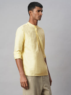 Men’s Cotton Regular Fit Band Collar Pullover Shirt Yellow