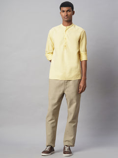 Men’s Cotton Regular Fit Band Collar Pullover Shirt Yellow