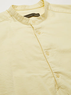 Men’s Cotton Regular Fit Band Collar Pullover Shirt Yellow