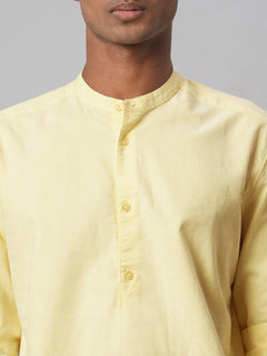 Men’s Cotton Regular Fit Band Collar Pullover Shirt Yellow