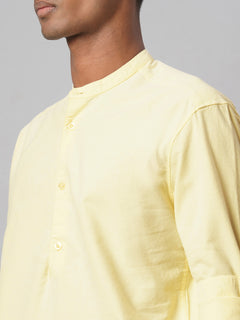 Men’s Cotton Regular Fit Band Collar Pullover Shirt Yellow