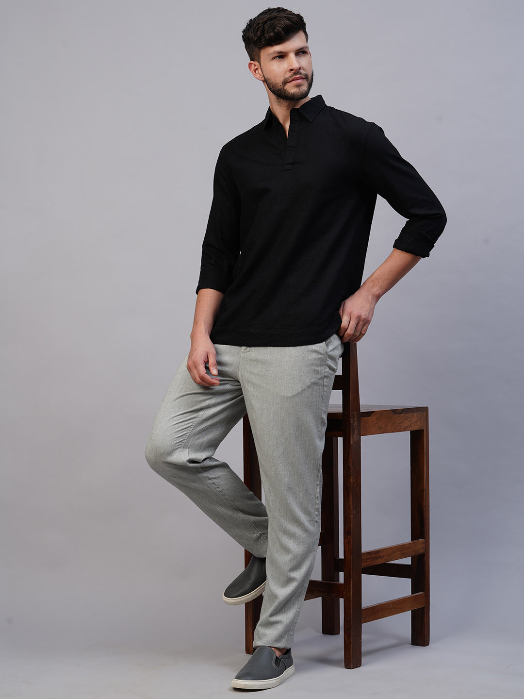 Men's Black 100% Linen Kurta