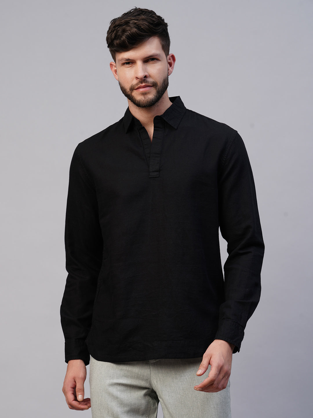 Men's Black 100% Linen Kurta