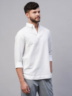 Men's White 100% Linen Regular Fit Kurta Shirt