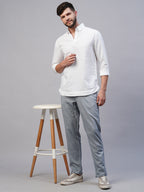 Men's White 100% Linen Regular Fit Kurta Shirt