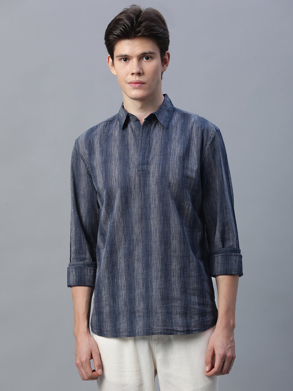 Men's Black Cotton Linen  Regular Fit Shirt