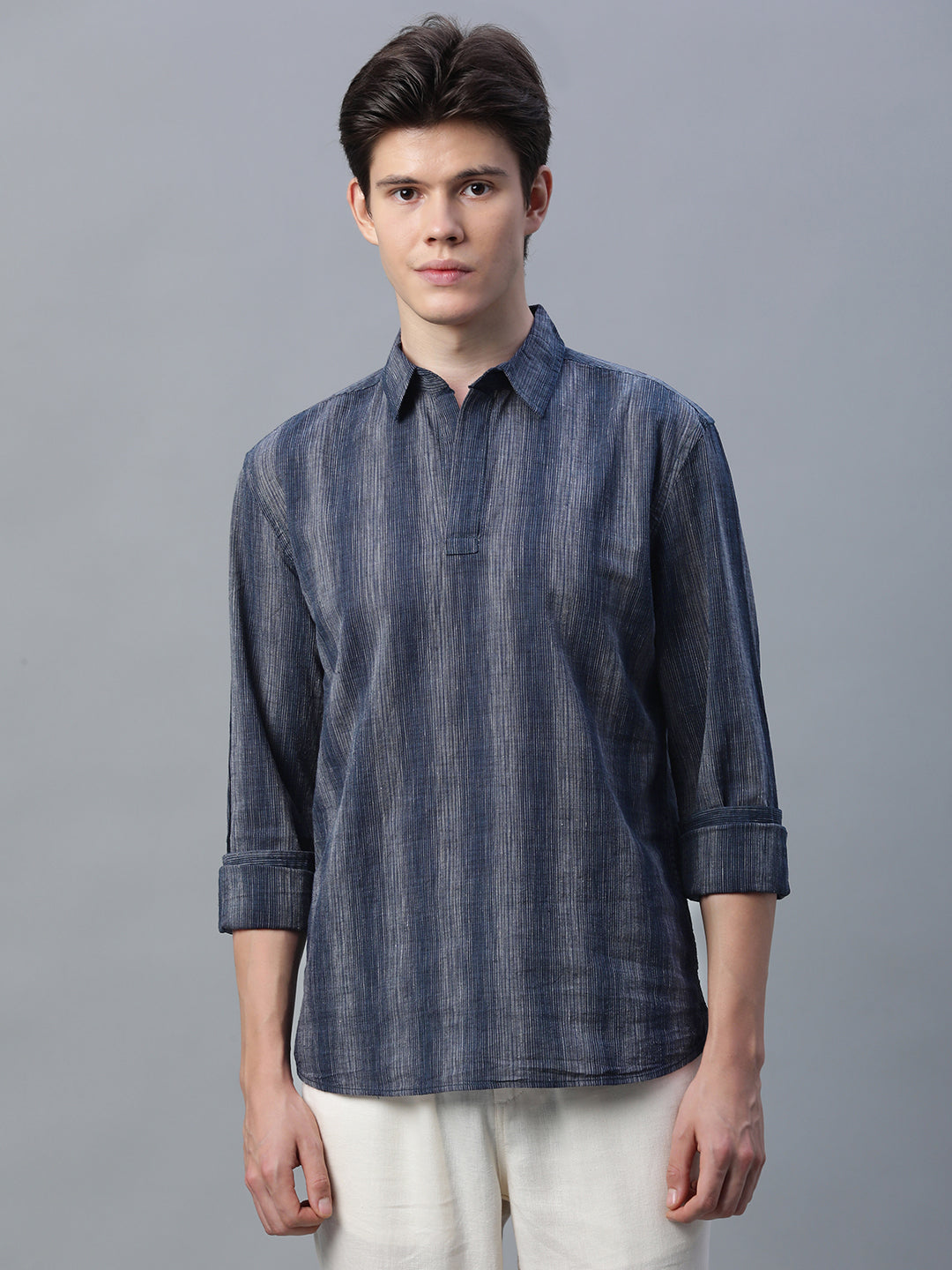 Men's Black Cotton Linen  Regular Fit Shirt