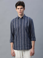 Men's Black Cotton Linen  Regular Fit Shirt