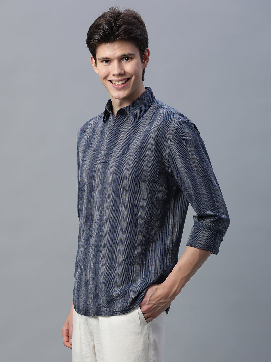 Men's Black Cotton Linen  Regular Fit Shirt