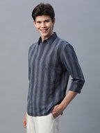 Men's Black Cotton Linen  Regular Fit Shirt