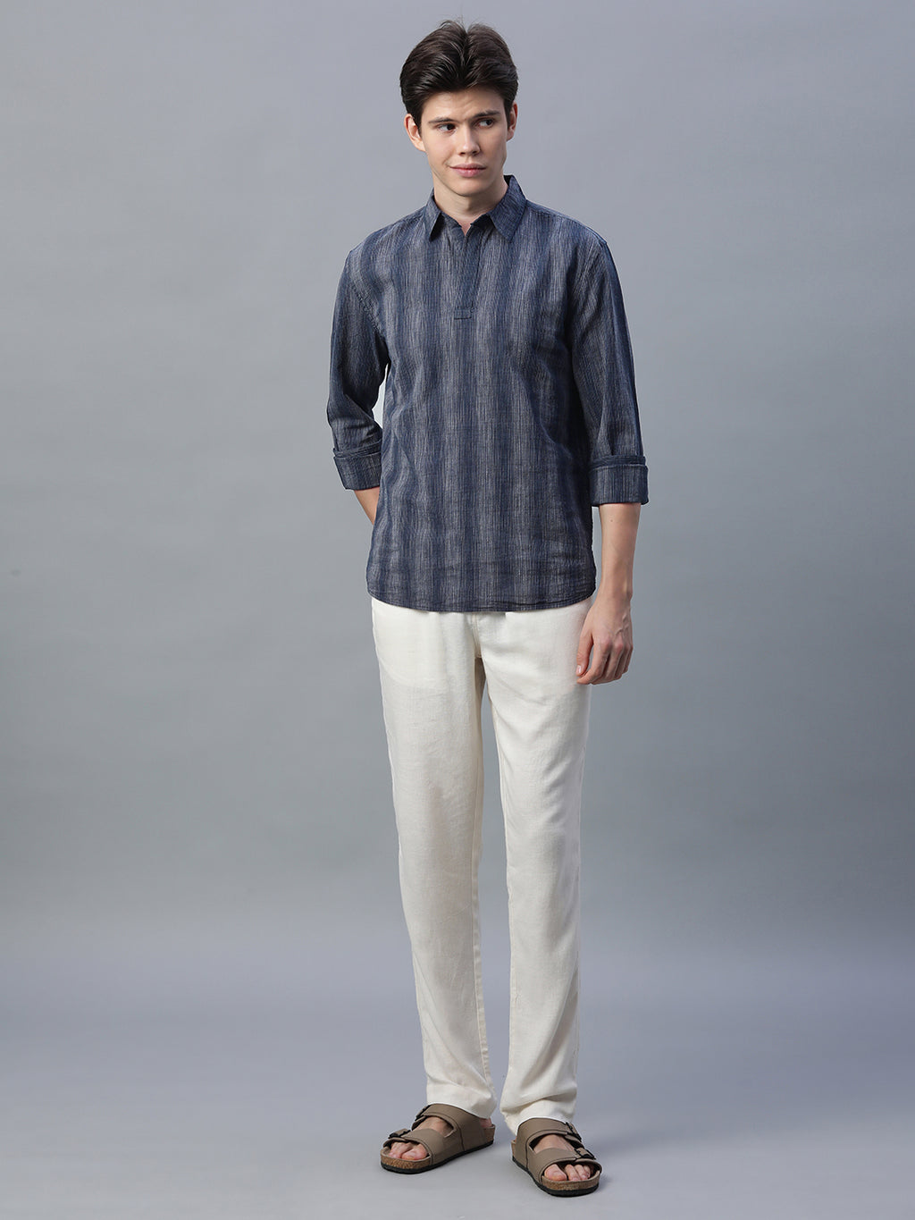 Men's Black Cotton Linen  Regular Fit Shirt