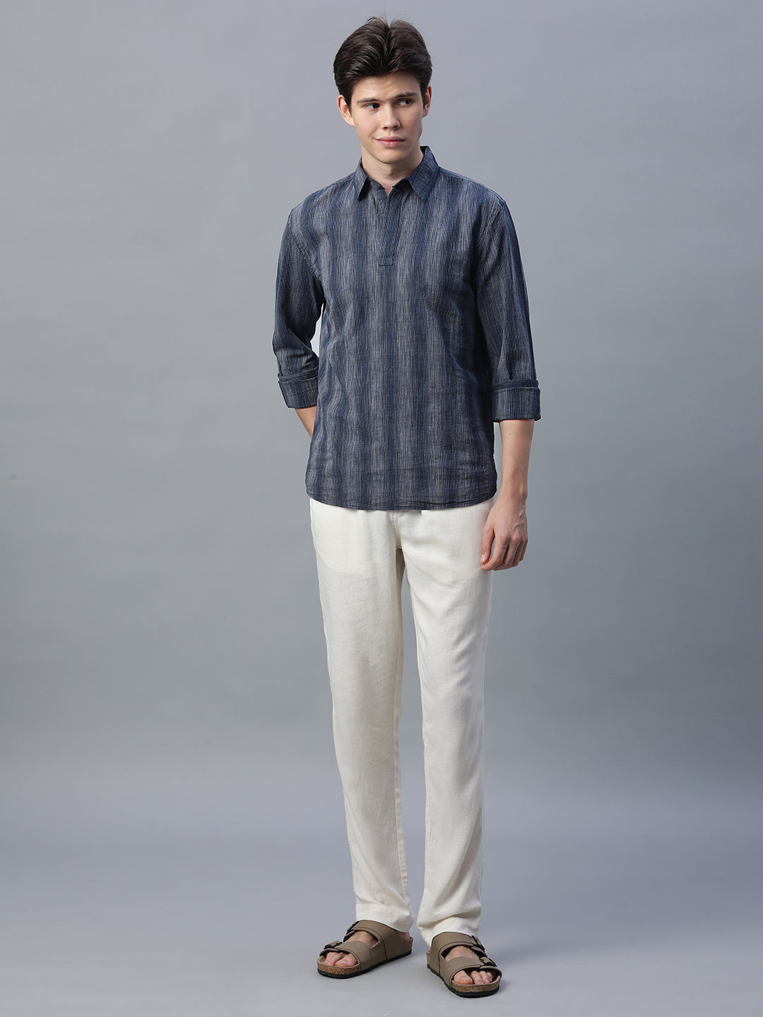 Men's Black Cotton Linen  Regular Fit Shirt