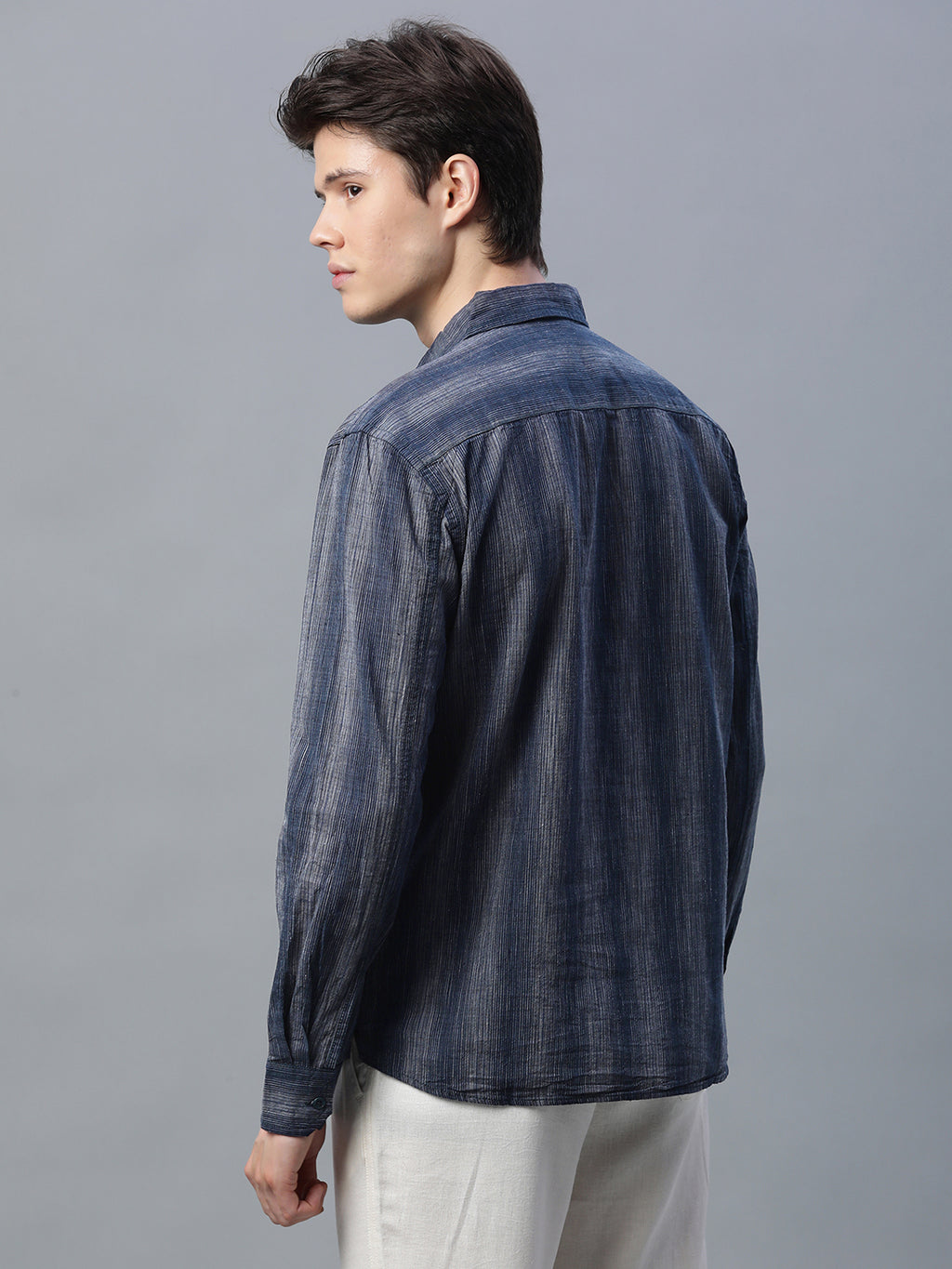 Men's Black Cotton Linen  Regular Fit Shirt