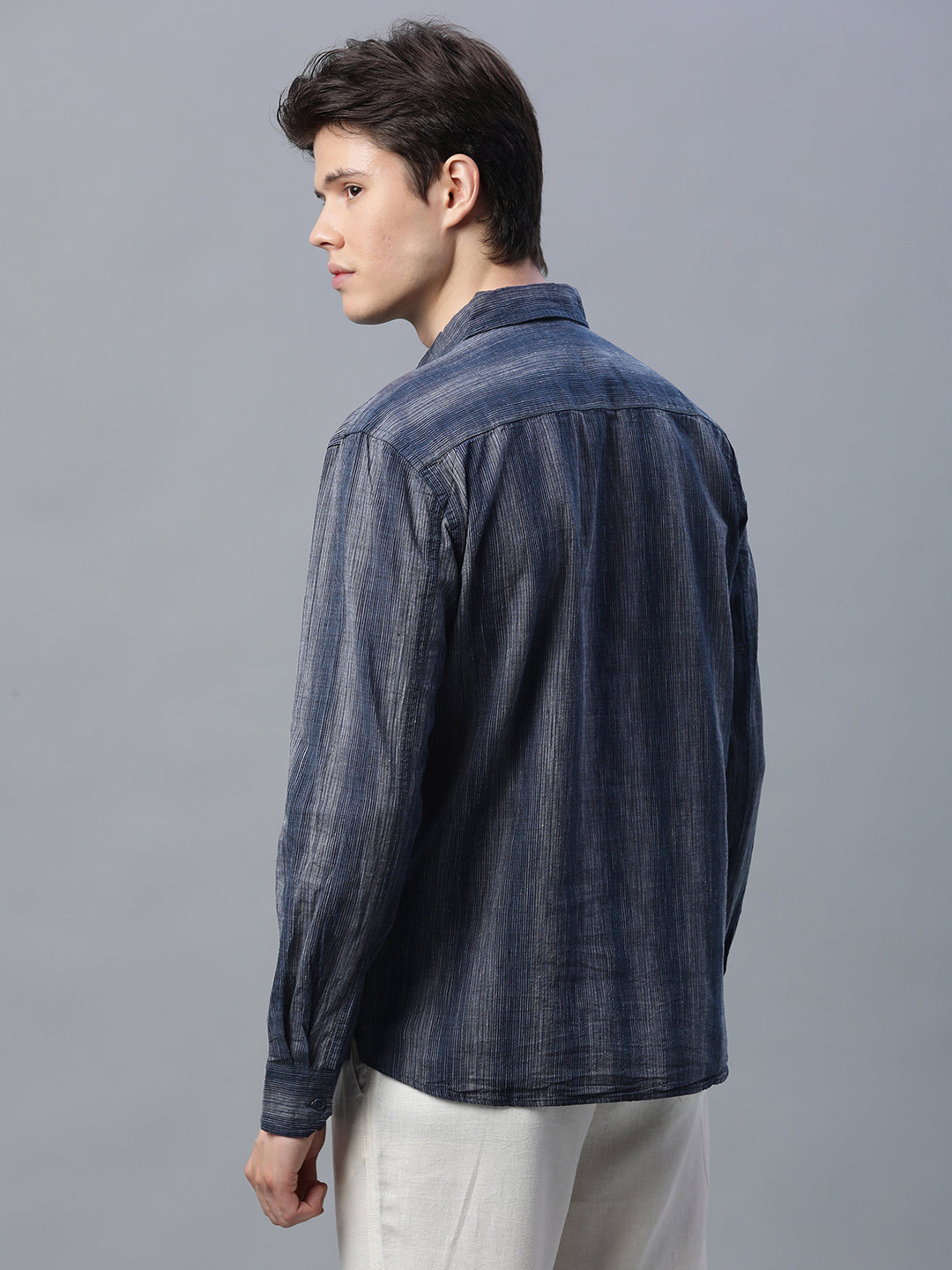 Men's Black Cotton Linen  Regular Fit Shirt