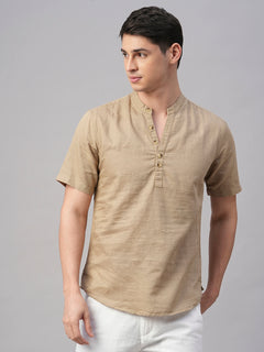 Men’s Linen Cotton Slim Fit Shirt Khaki