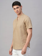 Men's Khaki Linen Cotton Slim Fit Shirt