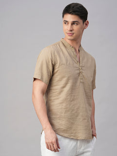 Men’s Linen Cotton Slim Fit Shirt Khaki