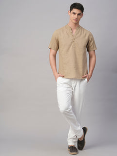 Men’s Linen Cotton Slim Fit Shirt Khaki