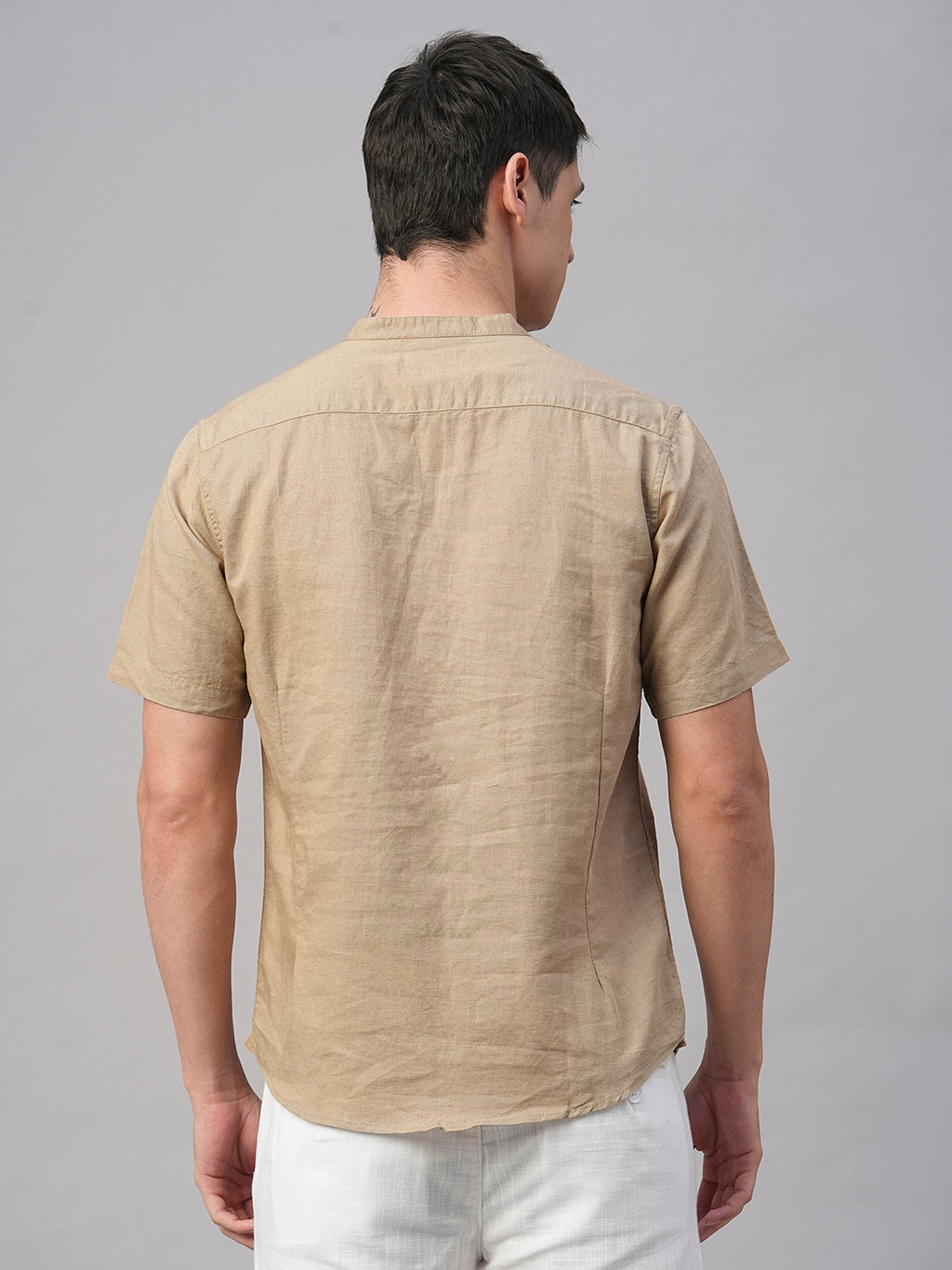 Men's Khaki Linen Cotton Slim Fit Shirt