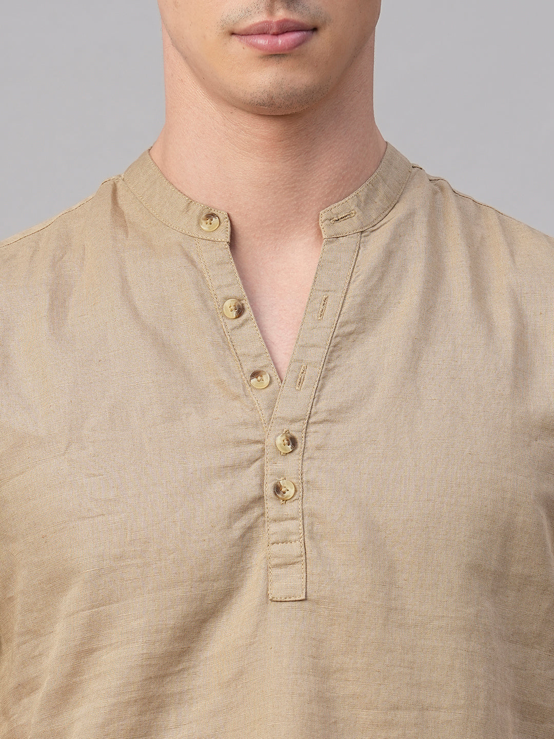 Men's Khaki Linen Cotton Slim Fit Shirt