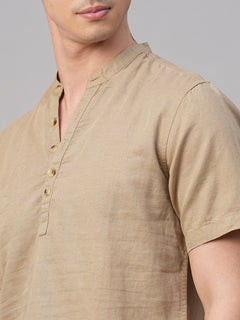 Men’s Linen Cotton Slim Fit Shirt Khaki