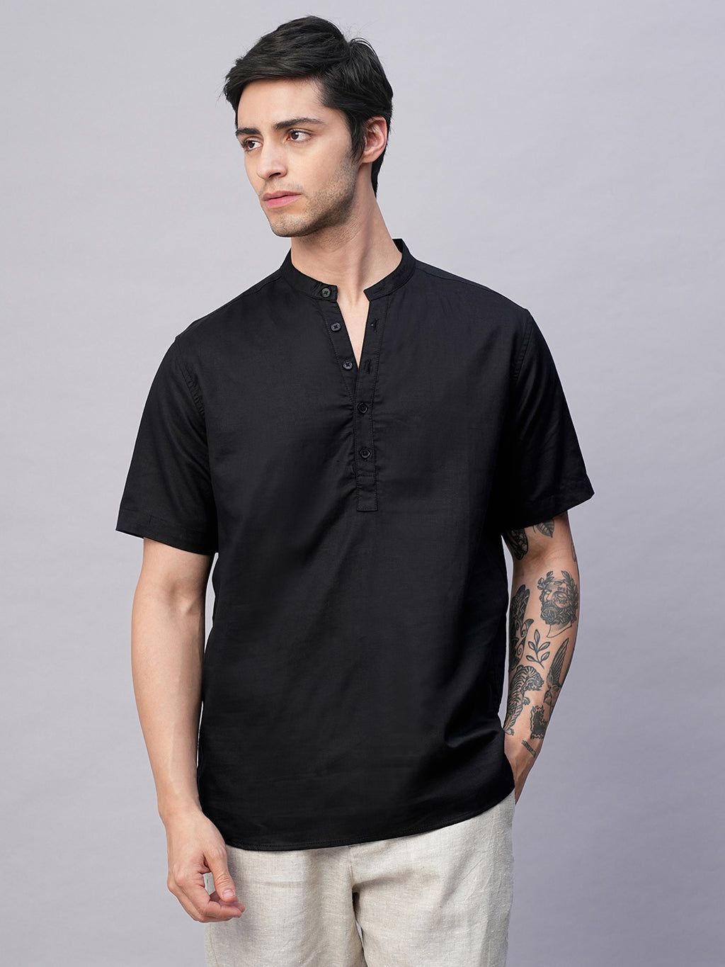 Men’s Linen Cotton Slim Fit Shirt Black