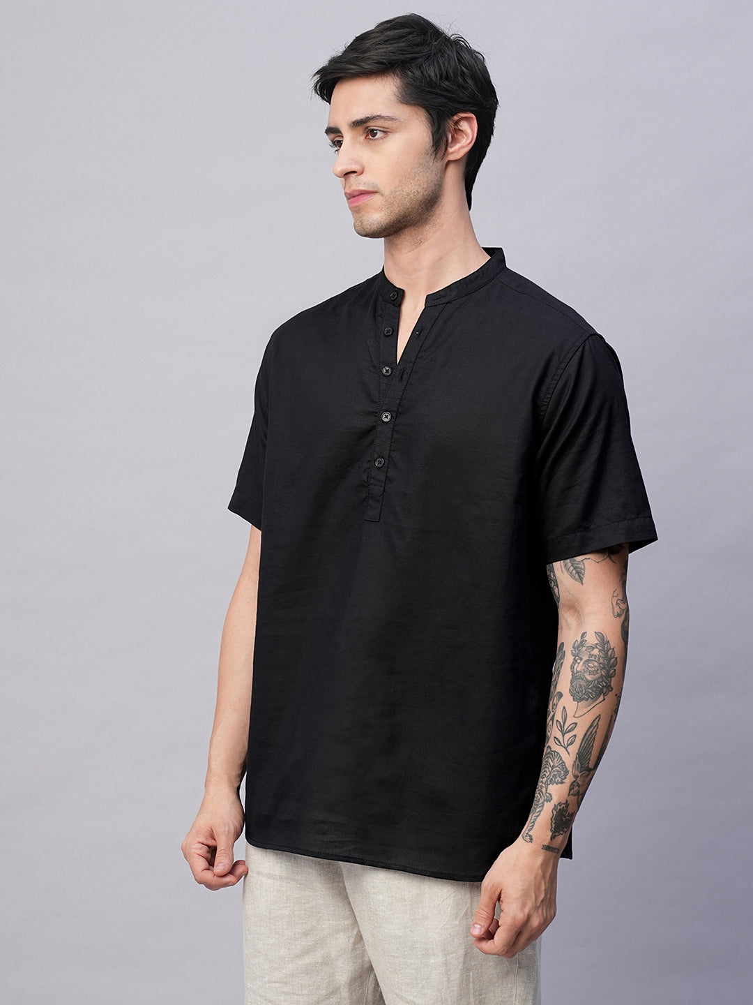 Men’s Linen Cotton Slim Fit Shirt Black