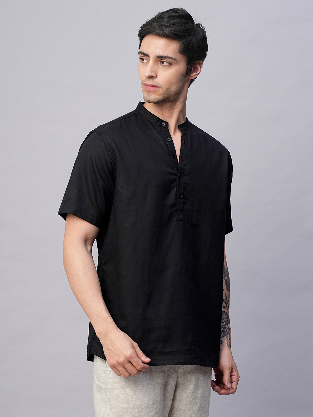 Men’s Linen Cotton Slim Fit Shirt Black