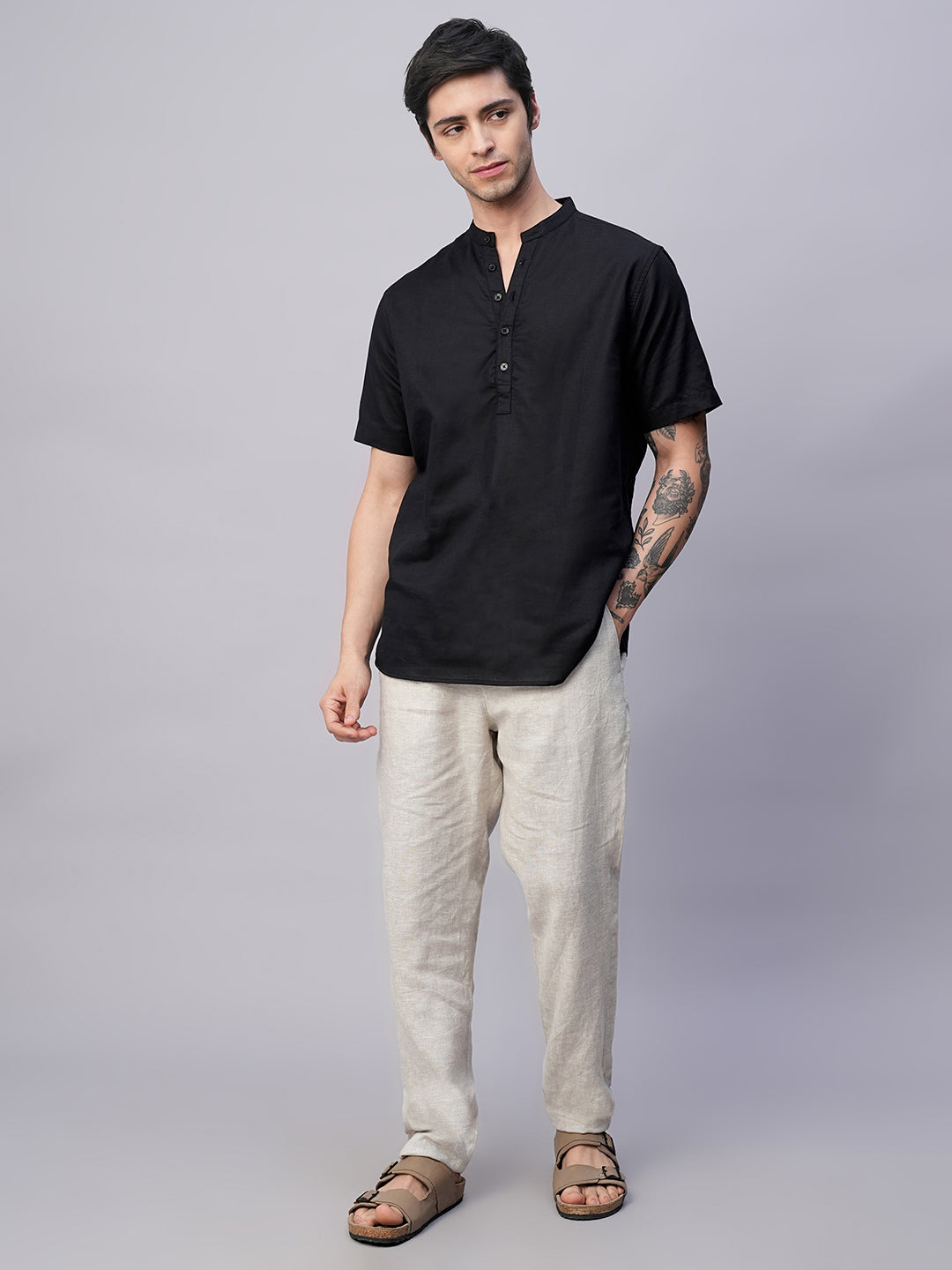 Men’s Linen Cotton Slim Fit Shirt Black
