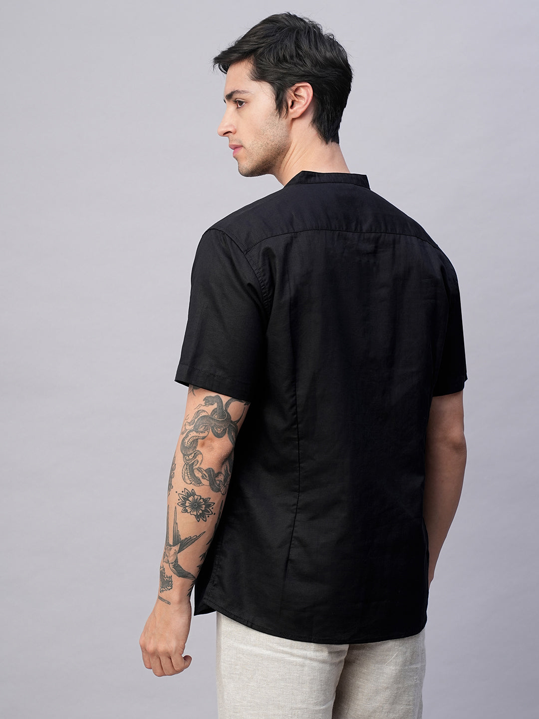 Men’s Linen Cotton Slim Fit Shirt Black