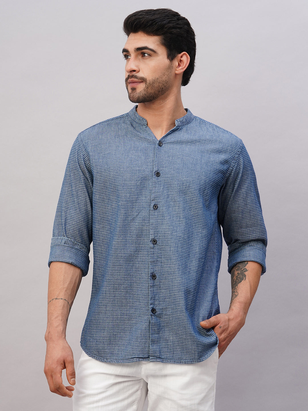 Men's Blue Cotton Regular Fit Shirt