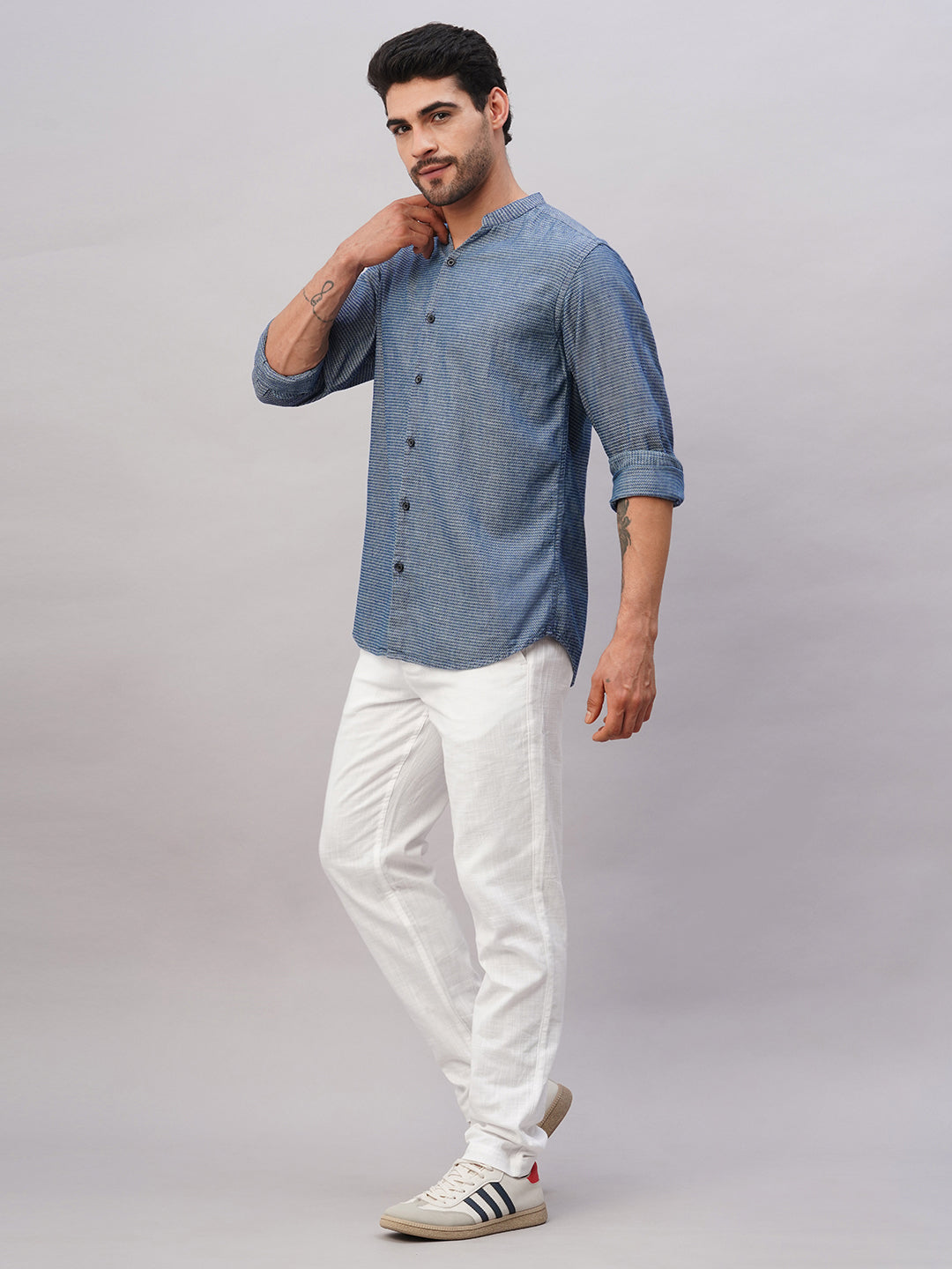 Men's Blue Cotton Regular Fit Shirt