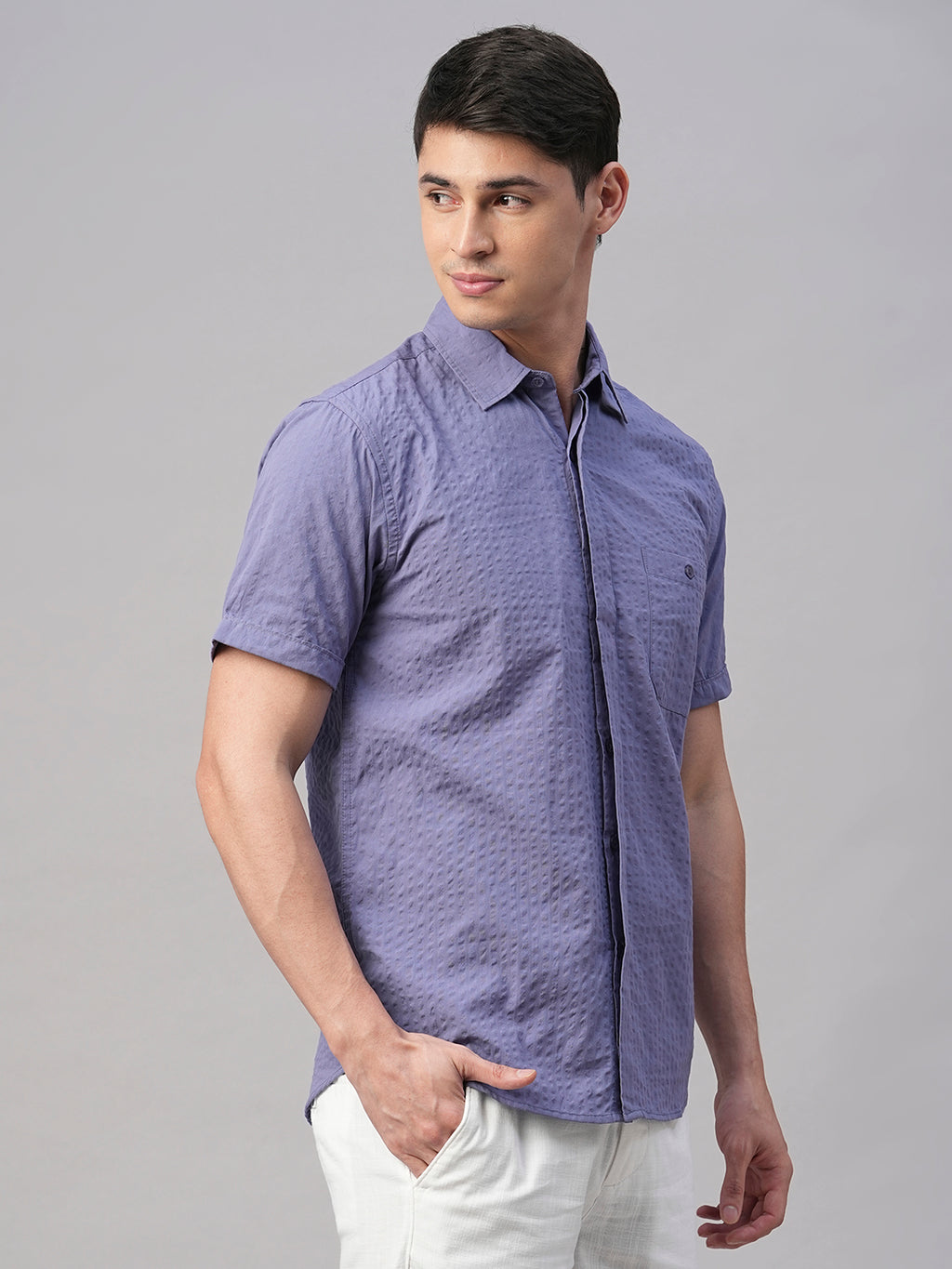 Men's Blue Cotton Regular Fit Shirt