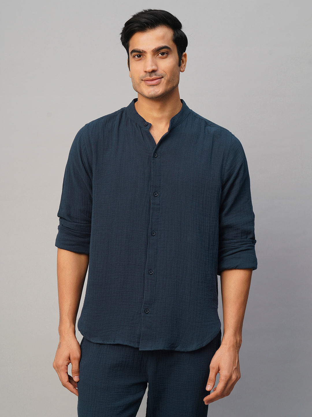 Men's Navy Cotton Loose Fit Shirt