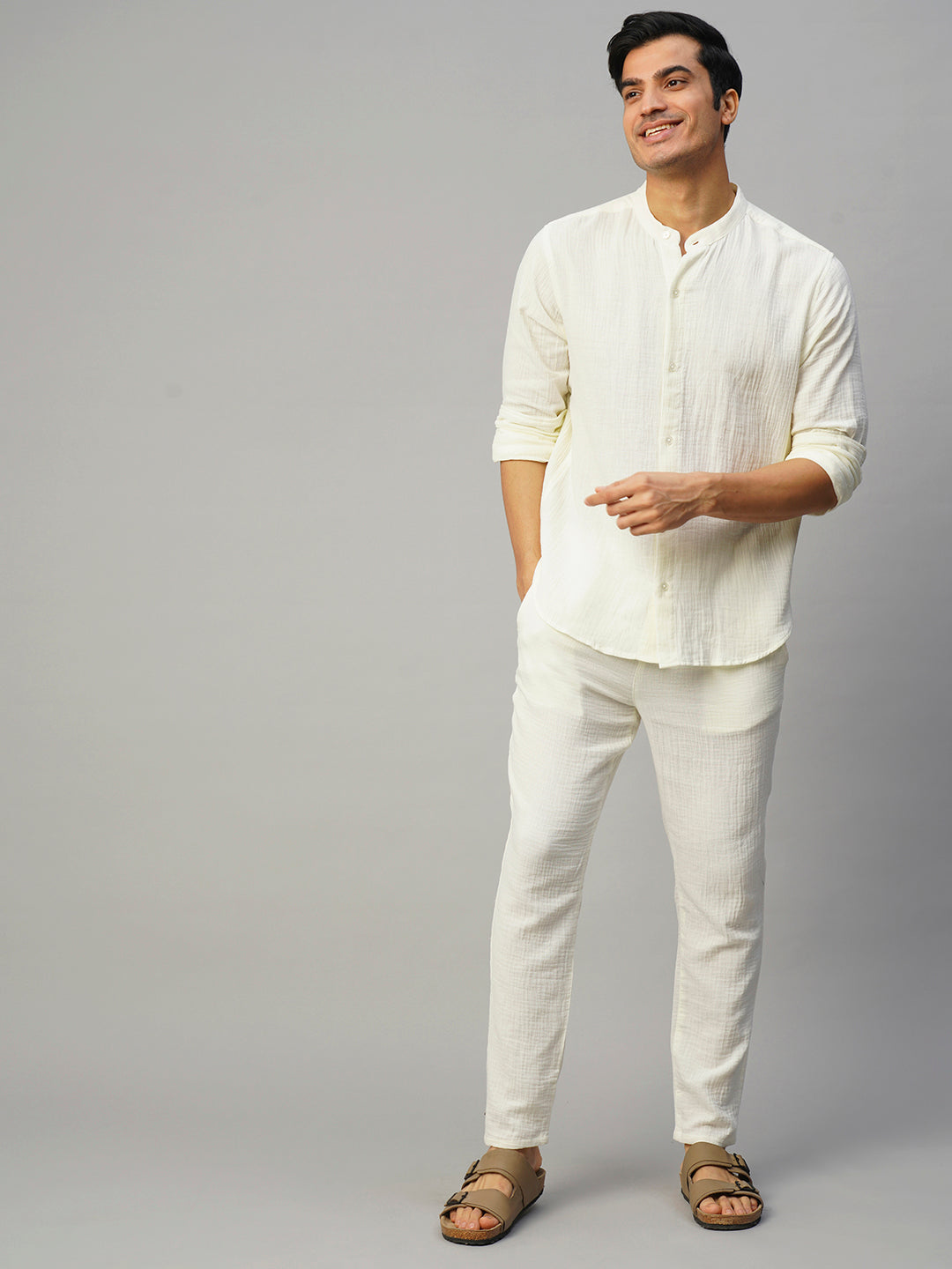 Men's White Cotton Loose Fit Shirt