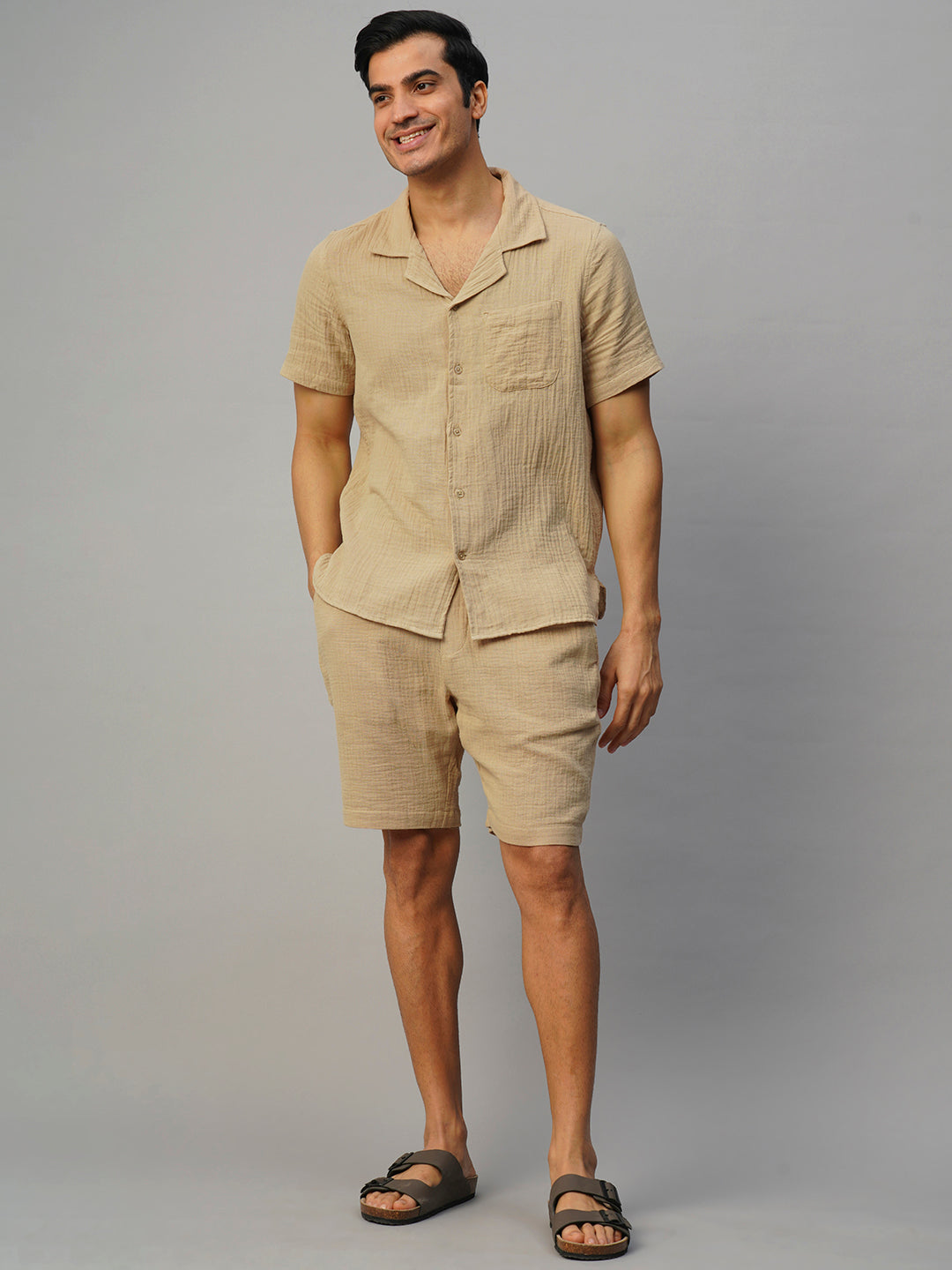 Men's Khaki Cotton Loose Fit Shirt