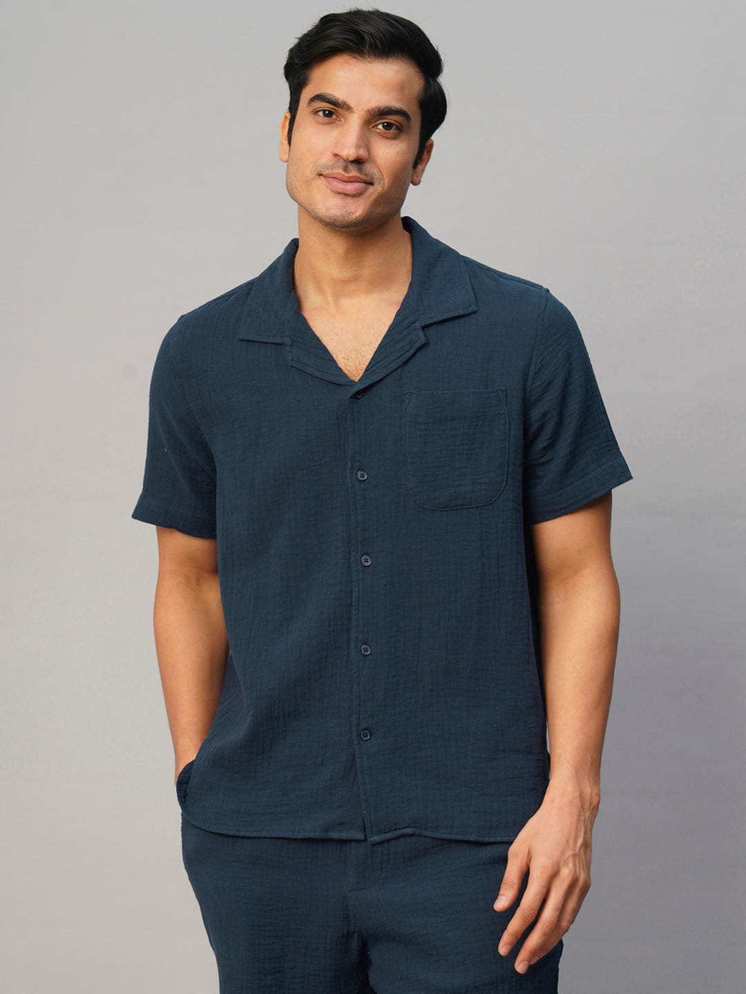 Men's Navy Cotton Loose Fit Shirt