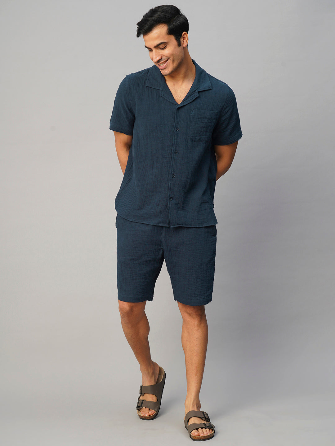 Men's Navy Cotton Loose Fit Shirt