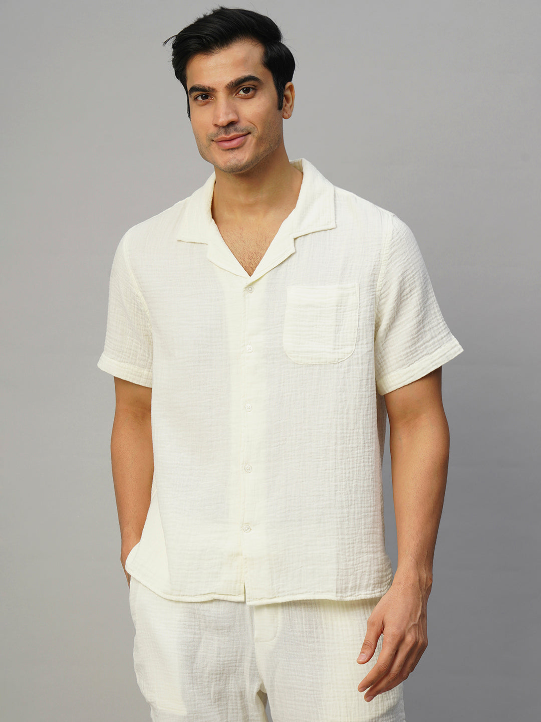 Men's White Cotton Loose Fit Shirt