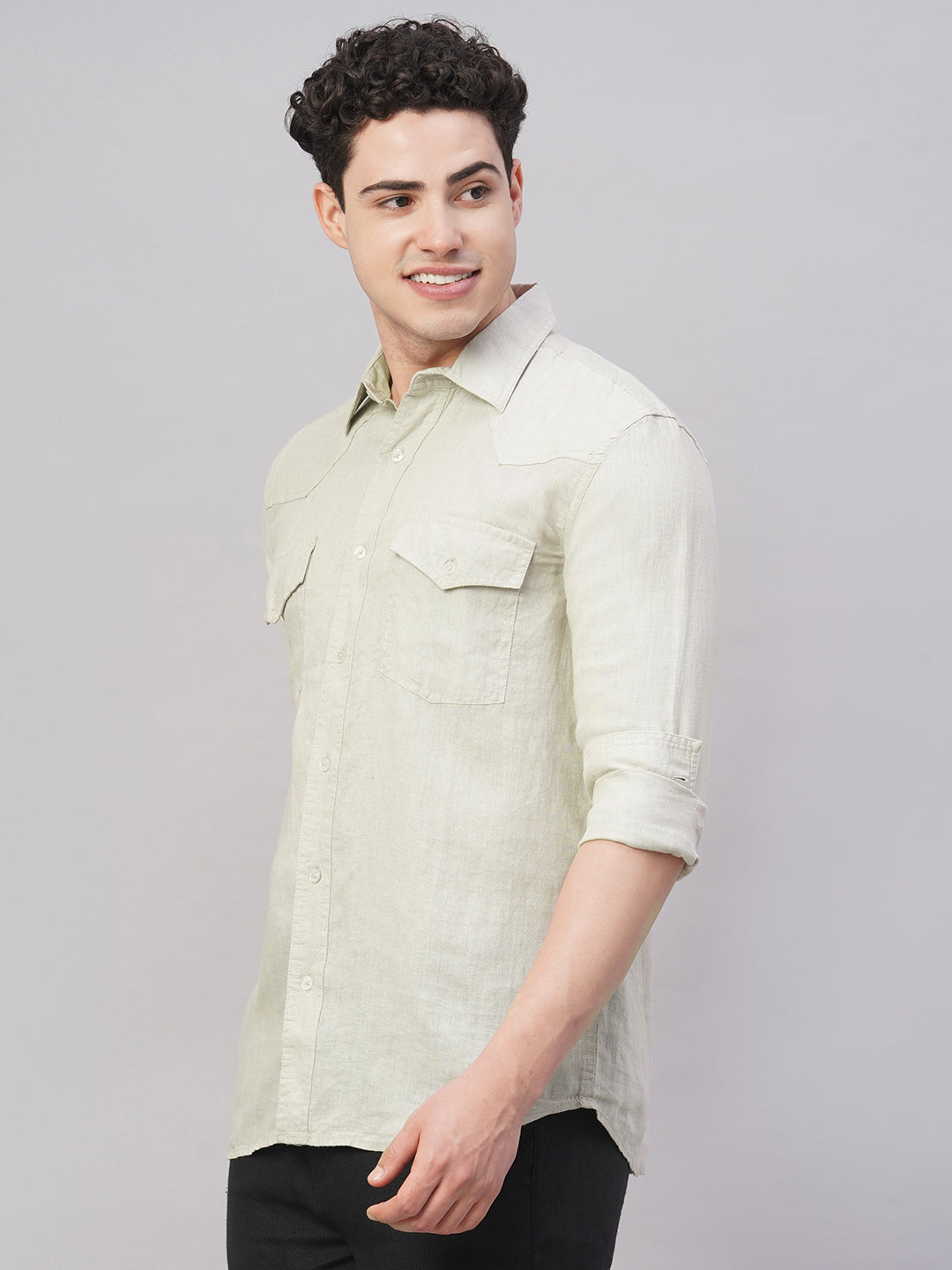 Men's Natural 100% Linen Regular Fit Shirt