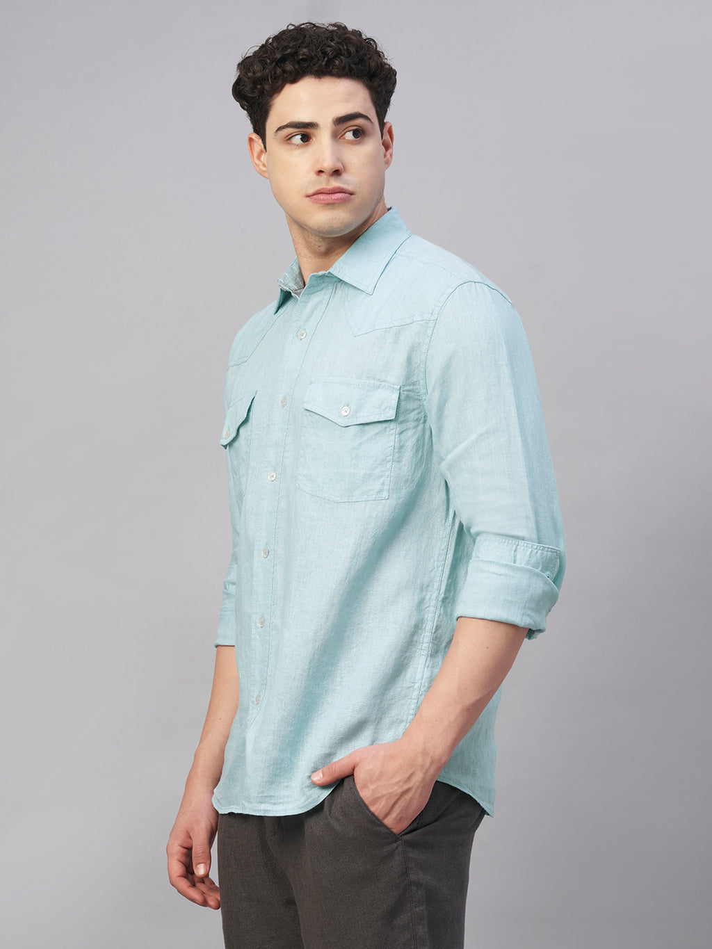 Men's Sky 100% Linen Regular Fit Shirt