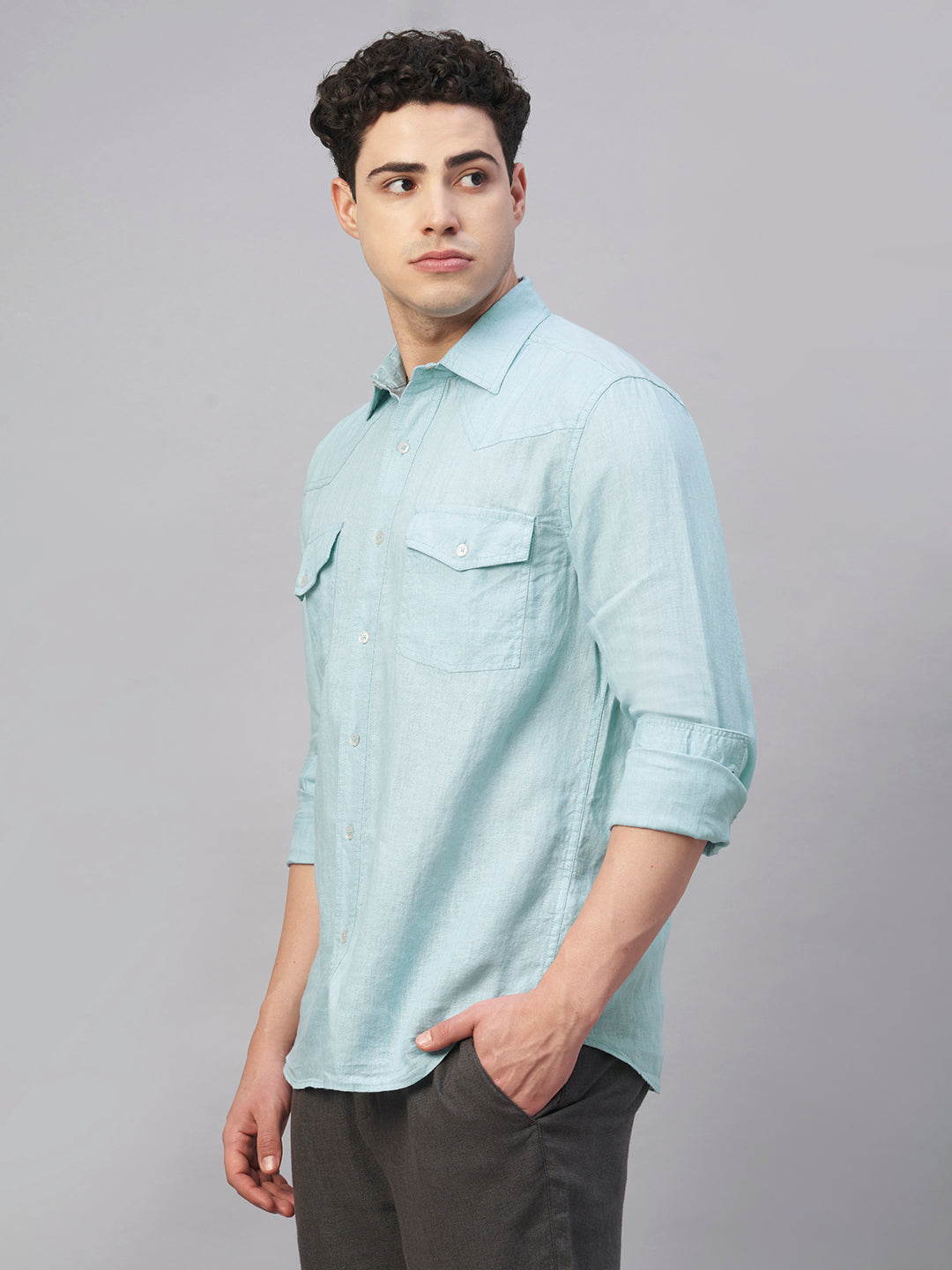 Men's Sky 100% Linen Regular Fit Shirt