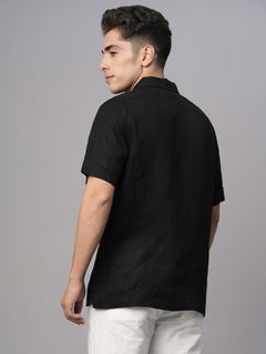Men’s Linen Regular Fit Utility Pocket Shirt Black